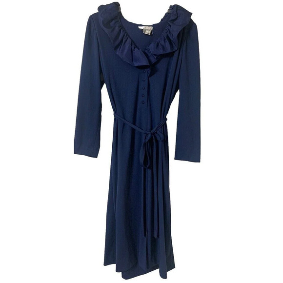 Vintage 60s/70s Navy Blue Midi Cocktail Dress by Umba for Parues Feinstein - Picture 1 of 9